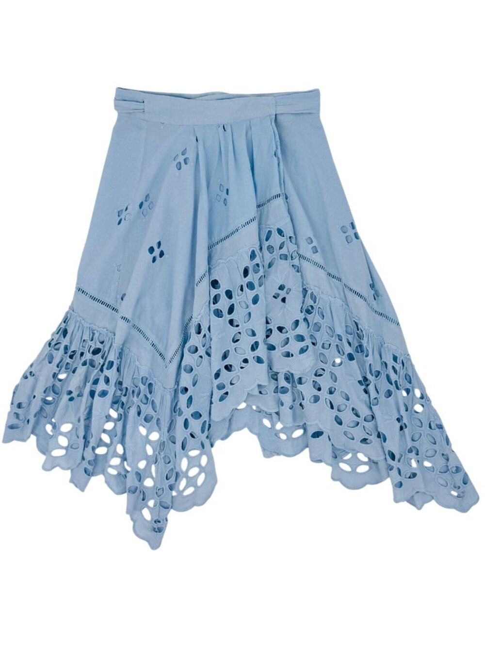 Free People Blue Eyelet Tie Waist Midi Wrap Skirt L | Coastal Boho Cottagecore - Picture 16 of 16